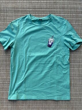 SHEIN Mint Green Short Sleeve Tee with Bubble Tea Patch SPend Every Day Happily